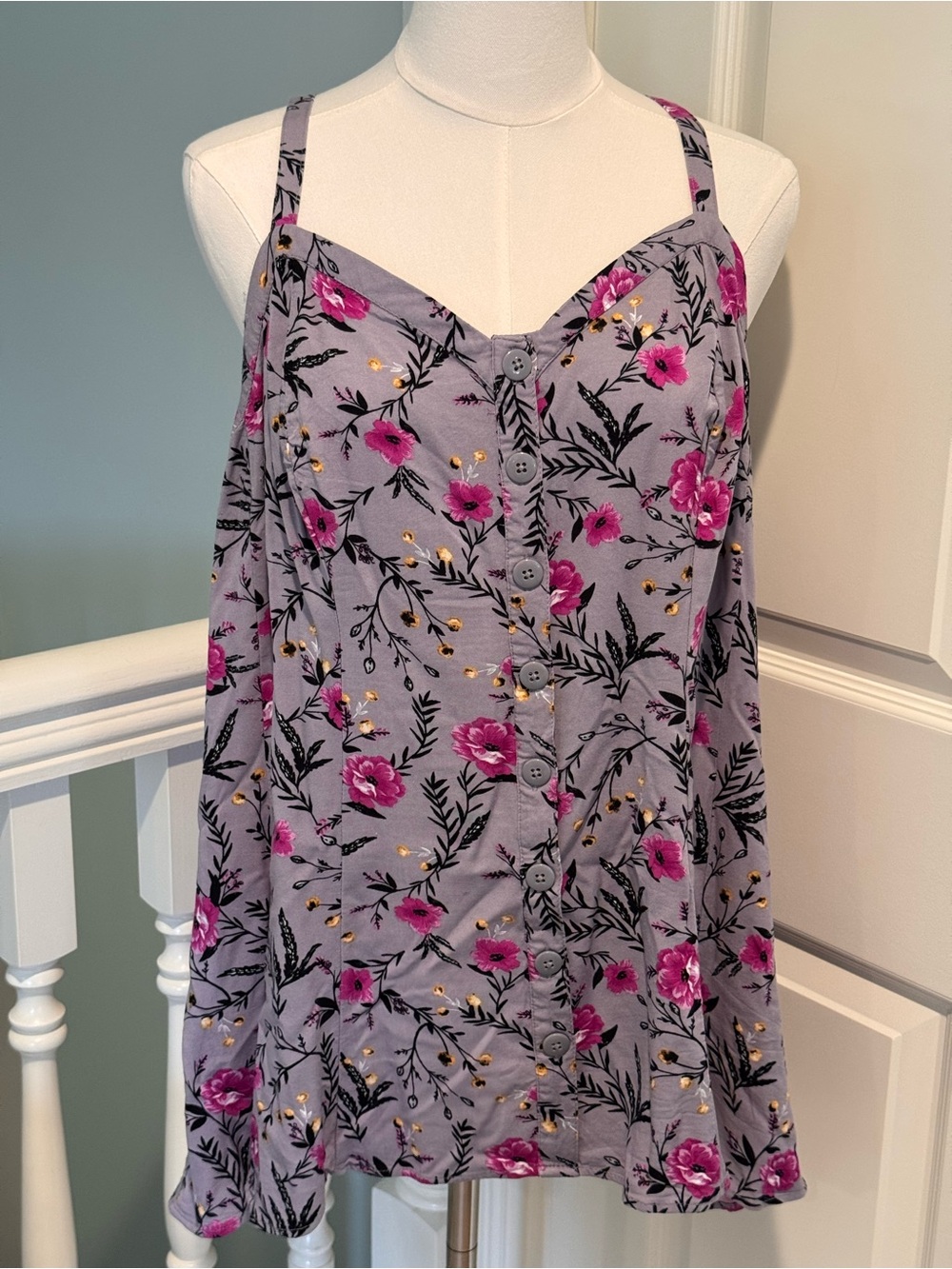 torrid Lavender Floral Button-Front Camisole with Pink Flowers for and flare 2